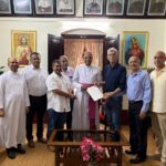 The Catholic Club delegation presenting a project document to Most Rev Dr Peter Paul Saldanha, Bishop of Mangalore.